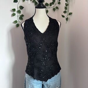 Vintage New York Black Beaded Halter Top Size Small